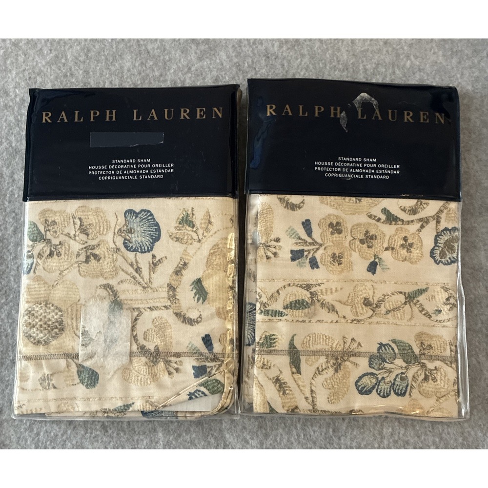2 Ralph Lauren Cassandra Standard Pillow Shams Constantina Collection Cream NEW